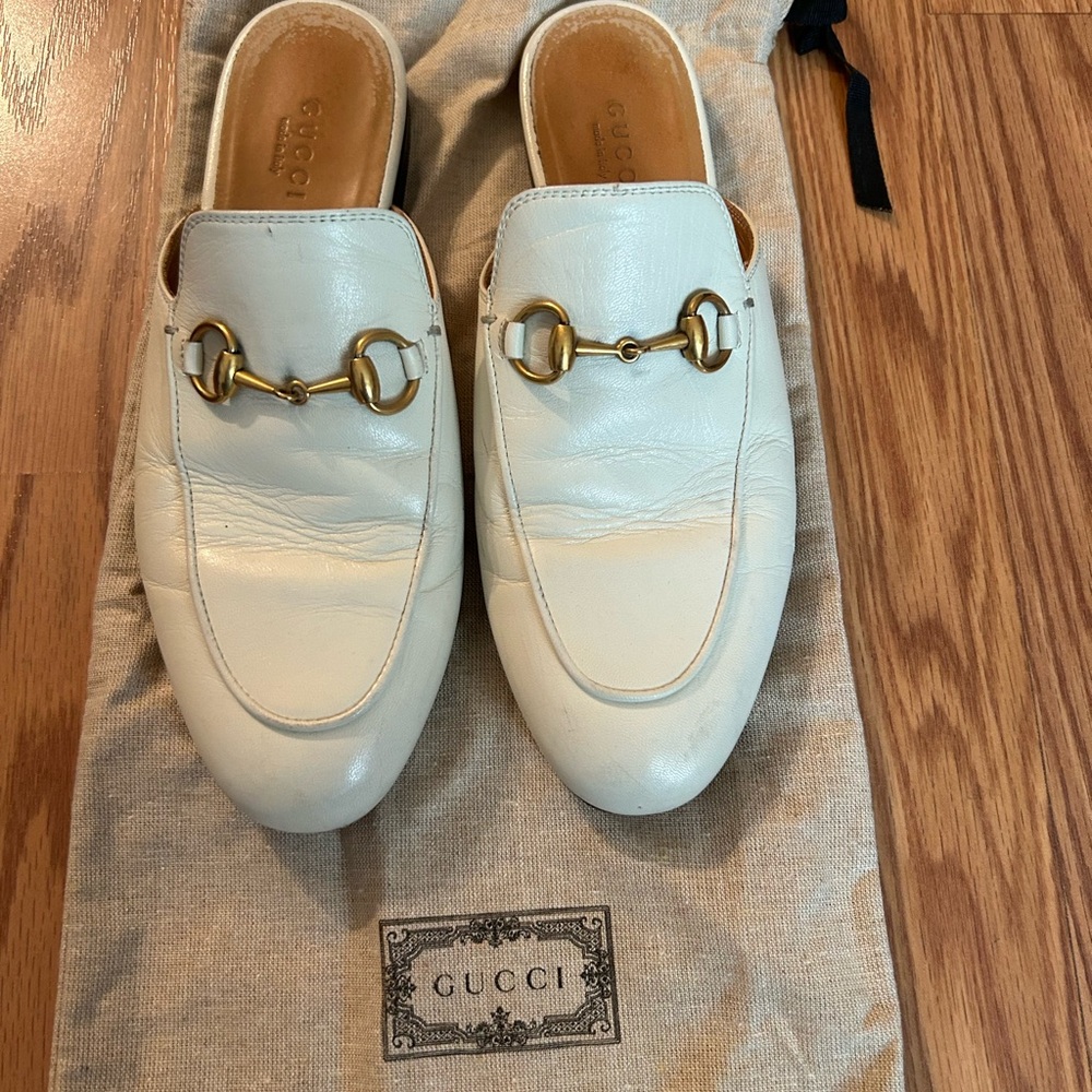 Authentic Gucci Princetown Beige Cream Horsebit Leather Slipper Mules size 35.5